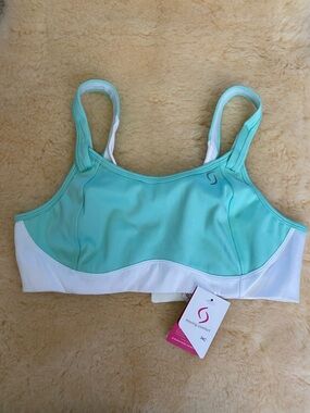 NWT Moving Comfort Brooks Fiona Sports Bra Women's Mint & White 34C